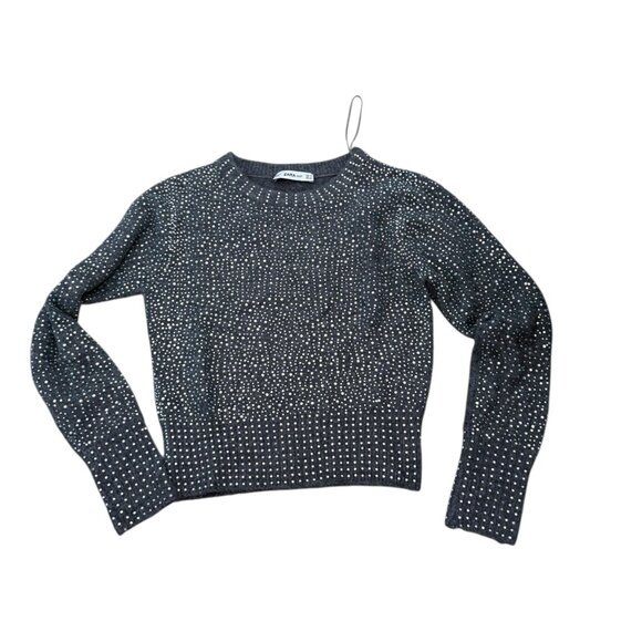 Zara FW18 Grey Beaded Short Sweater Size S crystals rhinestones - Picture 4 of 10